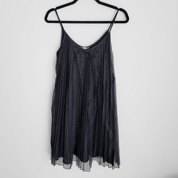 NWT 7 For All Mankind Black Silk Pleated Gold Shimmer Tulle Cocktail Party Dress - Picture 4 of 12